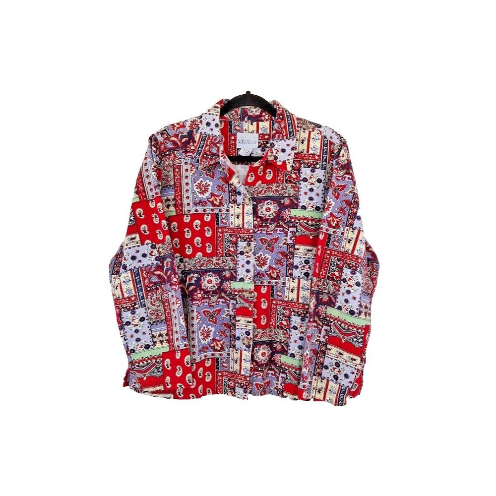 Vintage 90s The Tog Shop Women L Cotton Paisley Patchwork Shirt Boho Bandana
